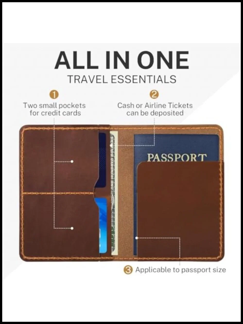 Genuine Leather Passport Holder with Card Slots and Pocket for Travel